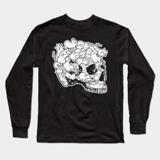 Doodle Cat Skull Nu Goth Aesthetic Waccan Halloween Gift Long Sleeve T-Shirt